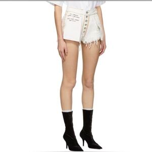 New $600 UNRAVEL PROJECT White Reversed Washout Denim Jean skirt / belt